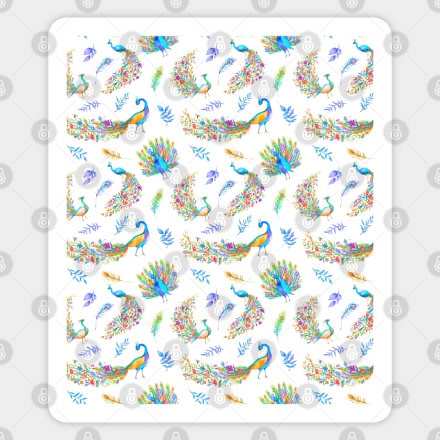 Pastel Colored Floral Peacocks Pattern Sticker by Auraya Studio